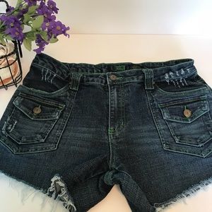 Crest Lightly Distressed Jean Denim Cutoff Shorts
